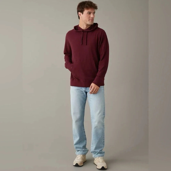 American Eagle AEO Super Soft Slub Hoodie T-Shirt Burgundy Comfy Sweatshirt Sz S - Picture 3 of 16